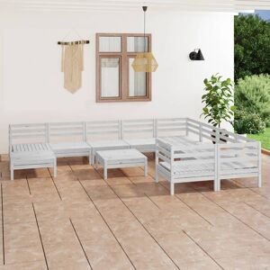 vidaXL 11-tlg. Garten-Lounge-Set Weiß Massivholz Kiefer - Weiß