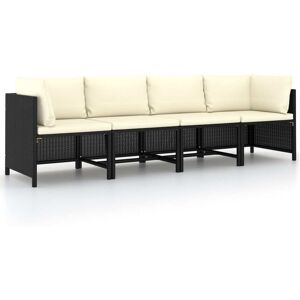 vidaXL 4-Sitzer-Gartensofa mit Auflagen Schwarz Poly Rattan - Schwarz