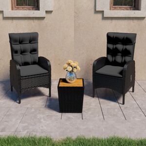 vidaXL 3-tlg. Bistro-Set Poly Rattan und Akazienholz Schwarz - Schwarz