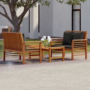 vidaXL 3-tlg. Garten-Lounge-Set mit Kissen Massivholz Akazie - Braun