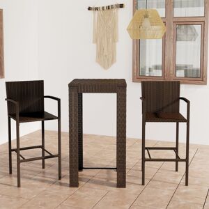 vidaXL 3-tlg. Garten-Bar-Set mit Armlehnen Poly Rattan Braun - Braun