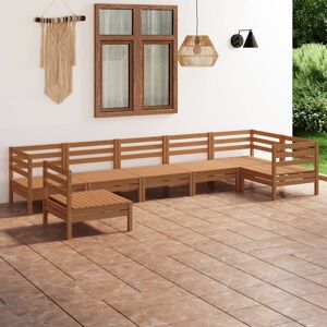 vidaXL 7-tlg. Garten-Lounge-Set Massivholz Kiefer Honigbraun - Braun