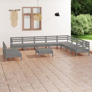 vidaXL 11-tlg. Garten-Lounge-Set Massivholz Kiefer Grau - Grau