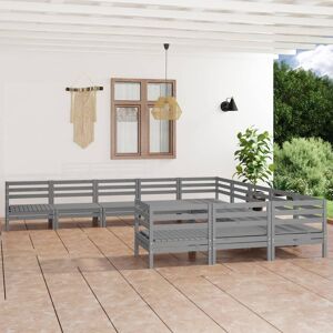 vidaXL 11-tlg. Garten-Lounge-Set Grau Massivholz Kiefer - Grau