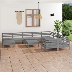 vidaXL 11-tlg. Garten-Lounge-Set Grau Massivholz Kiefer - Grau