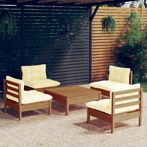 vidaXL 5-tlg. Garten-Lounge-Set mit Creme Kissen Kiefernholz - Braun