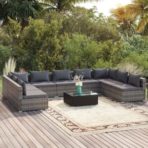 vidaXL 10-tlg. Garten-Lounge-Set mit Kissen Poly Rattan Grau - Grau