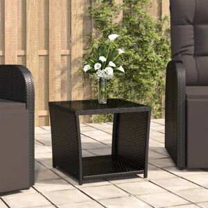 vidaXL Beistelltisch mit Glasplatte Schwarz Poly Rattan & Hartglas - Schwarz