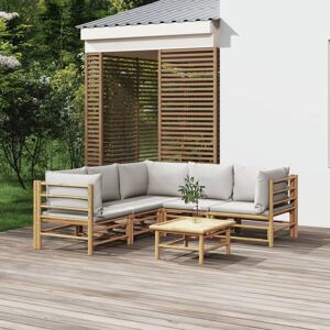 vidaXL 6-tlg. Garten-Lounge-Set mit Kissen Hellgrau Bambus - Braun