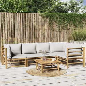 vidaXL 6-tlg. Garten-Lounge-Set mit Hellgrauen Kissen Bambus - Braun