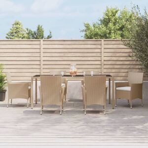 vidaXL 7-tlg. Garten-Essgruppe mit Kissen Beige Poly Rattan - Beige