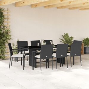 vidaXL 9-tlg. Garten-Essgruppe mit Kissen Schwarz Poly Rattan - Schwarz