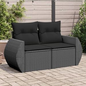 vidaXL Gartensofa mit Kissen 2-Sitzer Schwarz Poly Rattan - Schwarz