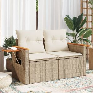 vidaXL Gartensofa mit Kissen 2-Sitzer Beige Poly Rattan - Beige