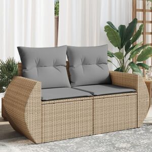 vidaXL Gartensofa mit Kissen 2-Sitzer Beige Poly Rattan - Beige