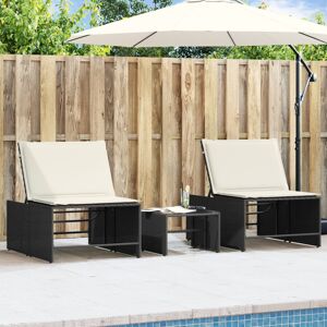 vidaXL Sonnenliegen 2 Stk. mit Tisch Schwarz Poly Rattan - Schwarz