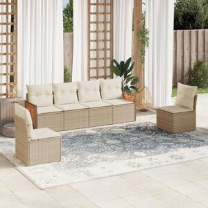 vidaXL 6-tlg. Garten-Sofagarnitur mit Kissen Beige Poly Rattan - Beige