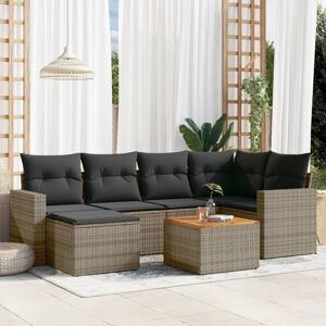 vidaXL 7-tlg. Garten-Sofagarnitur mit Kissen Grau Poly Rattan - Grau