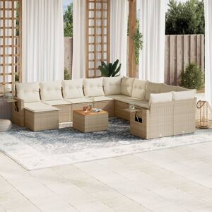 vidaXL 12-tlg. Garten-Sofagarnitur mit Kissen Beige Poly Rattan - Beige