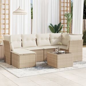 vidaXL 7-tlg. Garten-Sofagarnitur mit Kissen Beige Poly Rattan - Beige