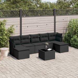 vidaXL 8-tlg. Garten-Sofagarnitur mit Kissen Schwarz Poly Rattan - Schwarz