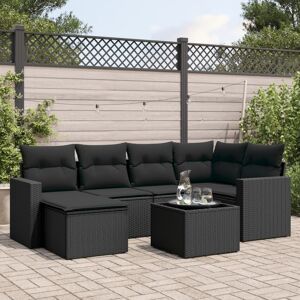 vidaXL 7-tlg. Garten-Sofagarnitur mit Kissen Schwarz Poly Rattan - Schwarz