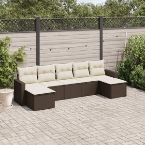 vidaXL 7-tlg. Garten-Sofagarnitur mit Kissen Braun Poly Rattan - Braun