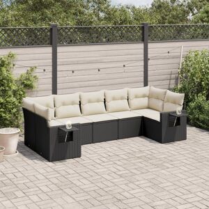 vidaXL 7-tlg. Garten-Sofagarnitur mit Kissen Schwarz Poly Rattan - Schwarz