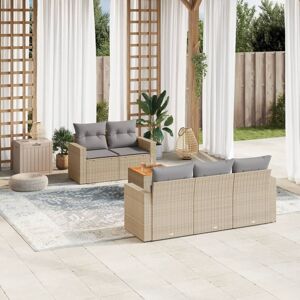 vidaXL 6-tlg. Garten-Sofagarnitur mit Kissen Beige Poly Rattan - Beige