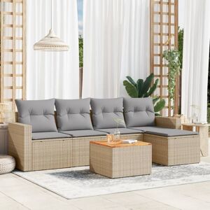 vidaXL 6-tlg. Garten-Sofagarnitur mit Kissen Beige Poly Rattan - Beige