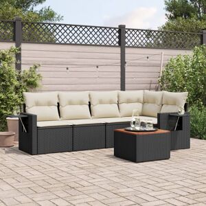 vidaXL 6-tlg. Garten-Sofagarnitur mit Kissen Schwarz Poly Rattan - Schwarz