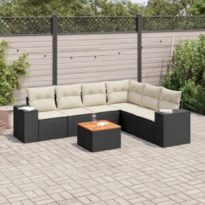 vidaXL 7-tlg. Garten-Sofagarnitur mit Kissen Schwarz Poly Rattan - Schwarz