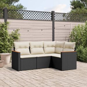 vidaXL 4-tlg. Garten-Sofagarnitur mit Kissen Schwarz Poly Rattan - Schwarz