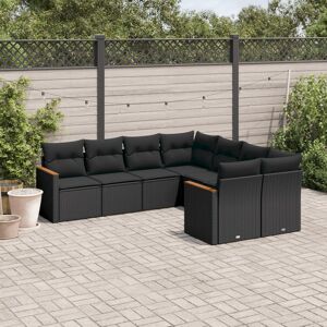 vidaXL 8-tlg. Garten-Sofagarnitur mit Kissen Schwarz Poly Rattan - Schwarz