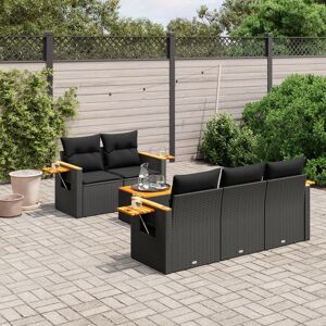 vidaXL 6-tlg. Garten-Sofagarnitur mit Kissen Schwarz Poly Rattan - Schwarz