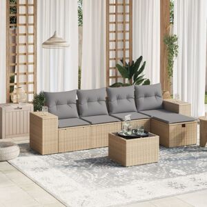 vidaXL 6-tlg. Garten-Sofagarnitur mit Kissen Beige Poly Rattan - Beige