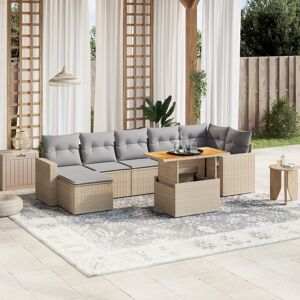 vidaXL 8-tlg. Garten-Sofagarnitur mit Kissen Beige Poly Rattan - Beige