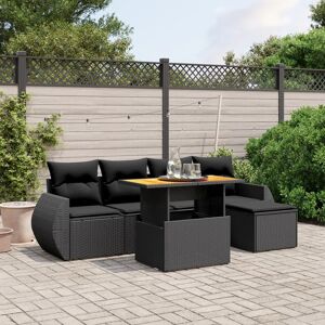 vidaXL 6-tlg. Garten-Sofagarnitur mit Kissen Schwarz Poly Rattan - Schwarz