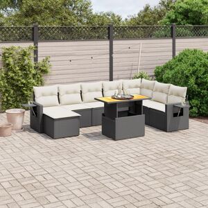 vidaXL 9-tlg. Garten-Sofagarnitur mit Kissen Schwarz Poly Rattan - Schwarz