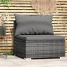 vidaXL Garten-Mittelsofa mit Kissen Grau Poly Rattan - Grau