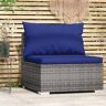 vidaXL Garten-Mittelsofa mit Kissen Grau Poly Rattan - Grau