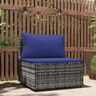 vidaXL Garten-Mittelsofa mit Kissen Grau Poly Rattan - Grau