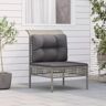 vidaXL Garten-Mittelsofa mit Kissen Grau Poly Rattan - Grau