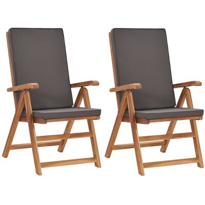 vidaXL Garten-Liegestühle 2 Stk. mit Auflagen Massivholz Teak Grau - Grau vidaXL Garten-Liegestühle 2 Stk. mit Auflagen Massivholz Teak Grau - Grau