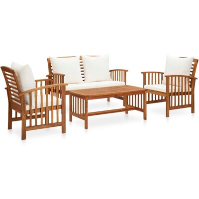 vidaXL 4-tlg. Garten-Lounge-Set mit Auflagen Massivholz Akazie - Weiß vidaXL 4-tlg. Garten-Lounge-Set mit Auflagen Massivholz Akazie - Weiß