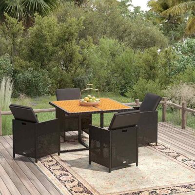 vidaXL 5-tlg. Garten-Essgruppe mit Kissen Poly Rattan Schwarz - Schwarz vidaXL 5-tlg. Garten-Essgruppe mit Kissen Poly Rattan Schwarz - Schwarz