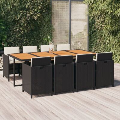 vidaXL 9-tlg. Garten-Essgruppe mit Kissen Poly Rattan Schwarz - Schwarz vidaXL 9-tlg. Garten-Essgruppe mit Kissen Poly Rattan Schwarz - Schwarz