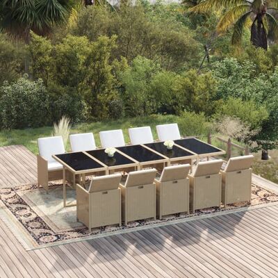 vidaXL 11-tlg. Garten-Essgruppe mit Kissen Poly Rattan Beige - Beige vidaXL 11-tlg. Garten-Essgruppe mit Kissen Poly Rattan Beige - Beige