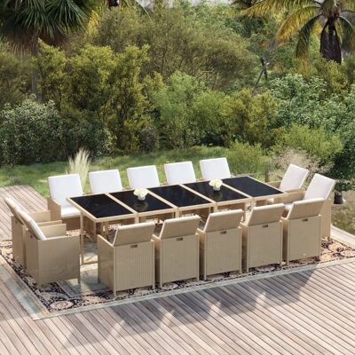 vidaXL 15-tlg. Garten-Essgruppe mit Kissen Poly Rattan Beige - Beige vidaXL 15-tlg. Garten-Essgruppe mit Kissen Poly Rattan Beige - Beige