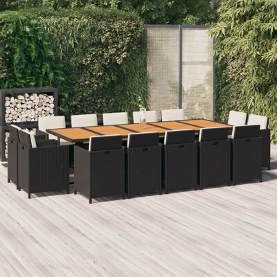 vidaXL 15-tlg. Garten-Essgruppe mit Kissen Poly Rattan Schwarz - Schwarz vidaXL 15-tlg. Garten-Essgruppe mit Kissen Poly Rattan Schwarz - Schwarz